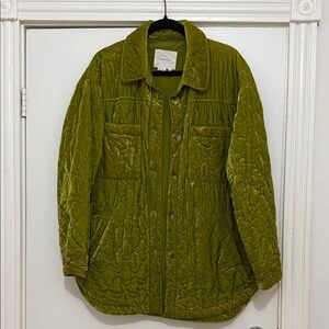 Anthropologie Velvet Olive Quilted Shacket